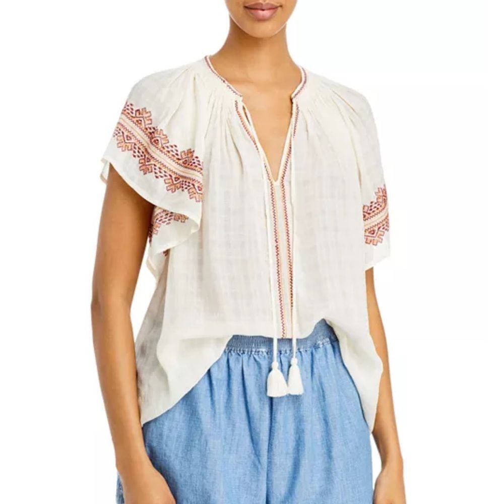 VANESSA BRUNO Lowell Tie Neck Embroidered Blouse size XS